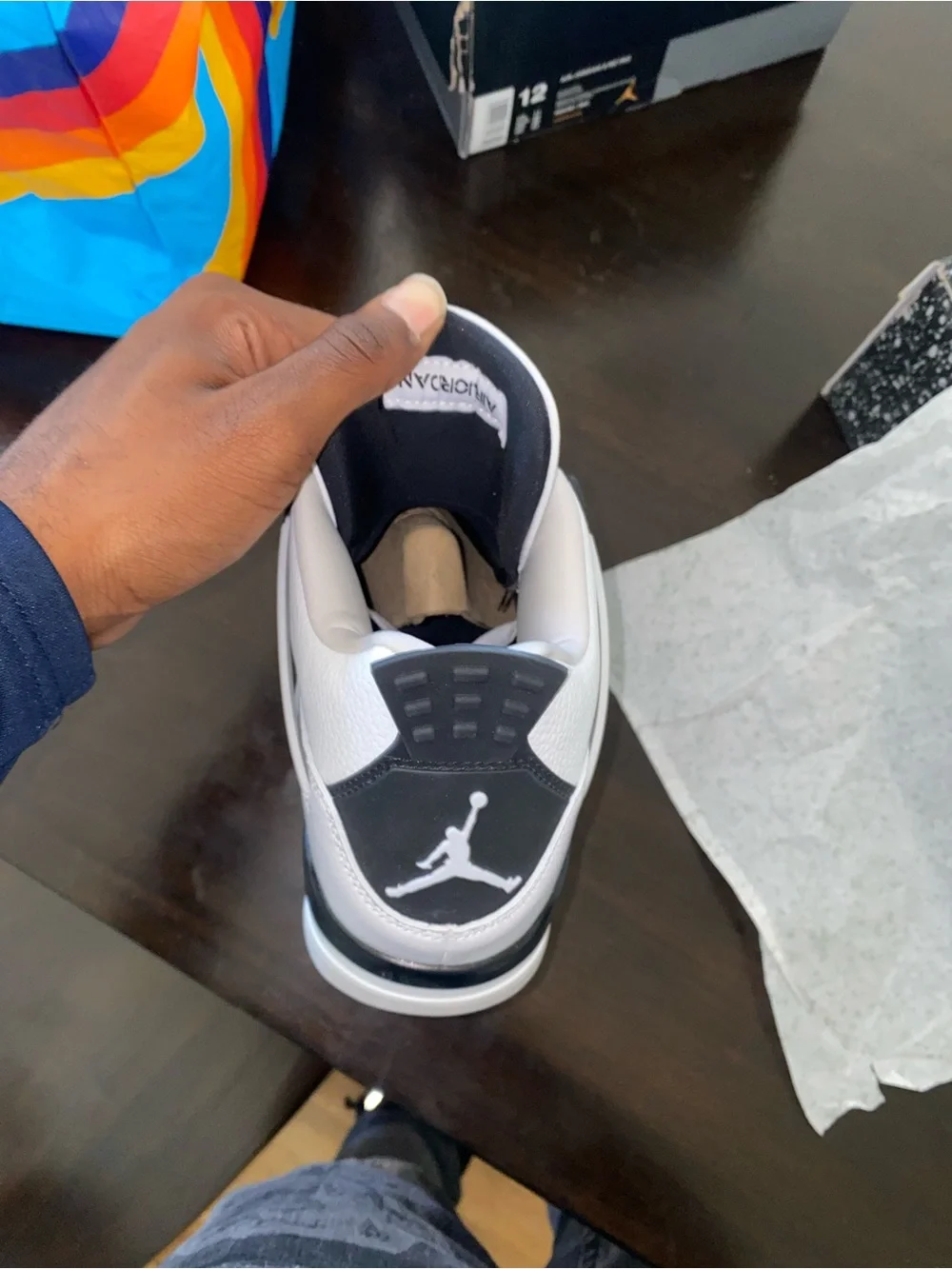 Jordan Men's White and Black Retro 4 Sneakers